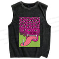 Unisex Spooky Monster With Eyes Printed Washed Tank Top