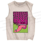 Unisex Spooky Monster With Eyes Printed Washed Tank Top