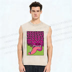 Unisex Spooky Monster With Eyes Printed Washed Tank Top