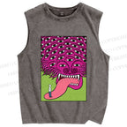 Unisex Spooky Monster With Eyes Printed Washed Tank Top