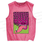 Unisex Spooky Monster With Eyes Printed Washed Tank Top