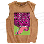 Unisex Spooky Monster With Eyes Printed Washed Tank Top