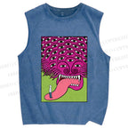 Unisex Spooky Monster With Eyes Printed Washed Tank Top