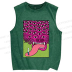 Unisex Spooky Monster With Eyes Printed Washed Tank Top