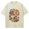 Unisex Japanese Ramen Chef Cat Printed Washed Tee