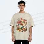 Unisex Japanese Ramen Chef Cat Printed Washed Tee