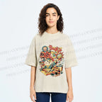 Unisex Japanese Ramen Chef Cat Printed Washed Tee