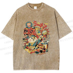 Unisex Japanese Ramen Chef Cat Printed Washed Tee