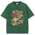 Unisex Japanese Ramen Chef Cat Printed Washed Tee