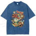 Unisex Japanese Ramen Chef Cat Printed Washed Tee