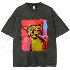 Unisex Ruffian Cat Smoking Printed Washed Tee