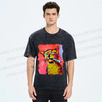 Unisex Ruffian Cat Smoking Printed Washed Tee