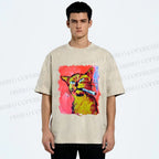 Unisex Ruffian Cat Smoking Printed Washed Tee