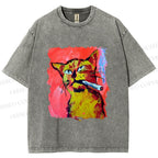 Unisex Ruffian Cat Smoking Printed Washed Tee