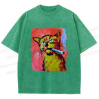 Unisex Ruffian Cat Smoking Printed Washed Tee