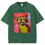 Unisex Ruffian Cat Smoking Printed Washed Tee