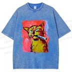 Unisex Ruffian Cat Smoking Printed Washed Tee