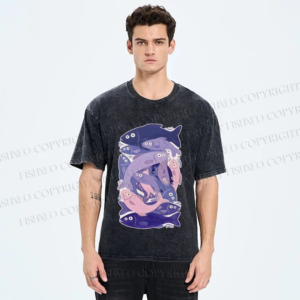 Unisex Fish Jenga Printed Washed Tee