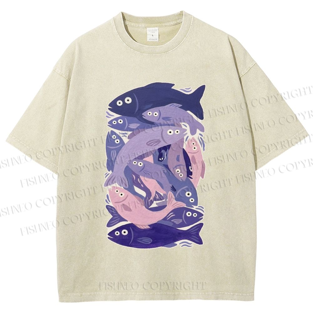 Unisex Fish Jenga Printed Washed Tee