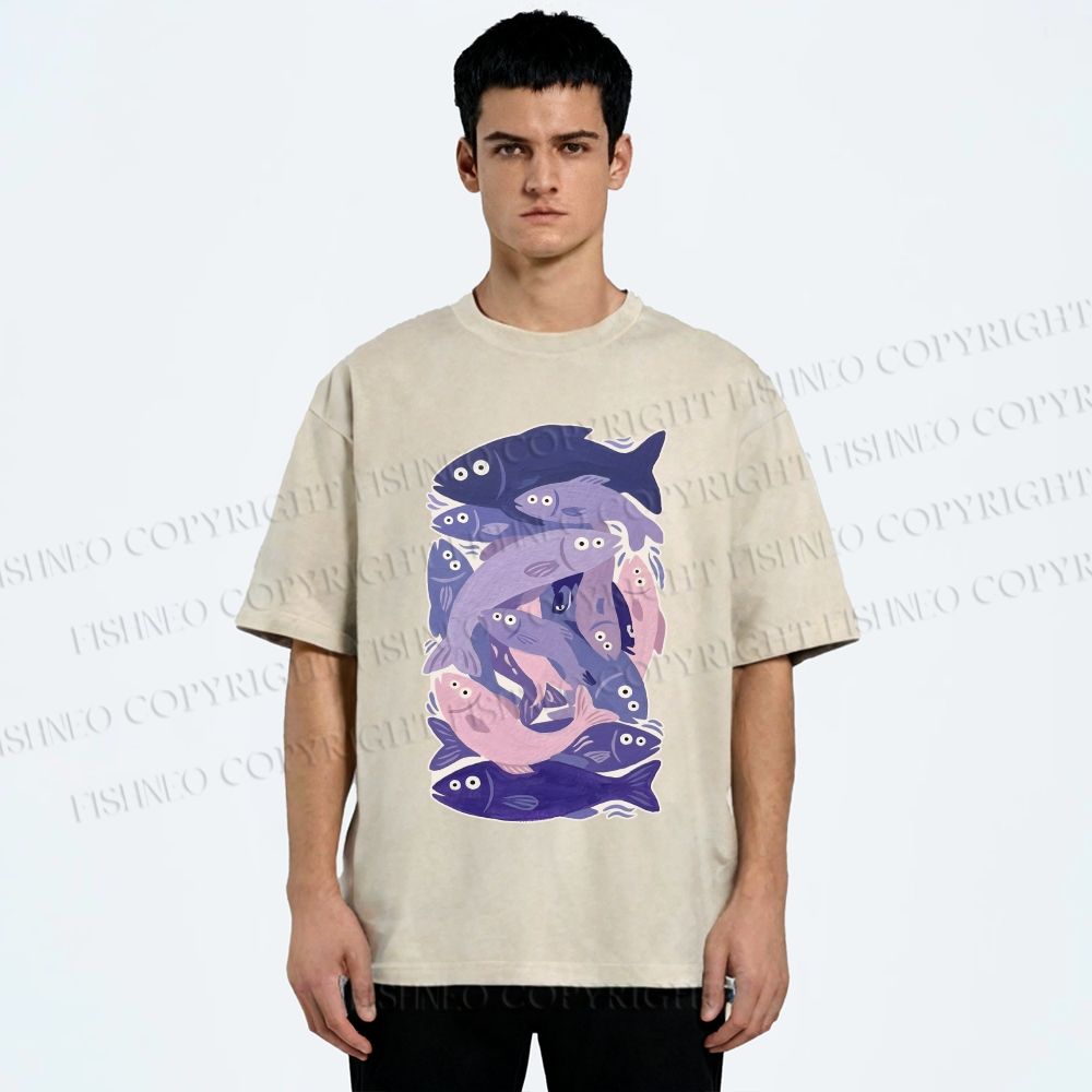 Unisex Fish Jenga Printed Washed Tee