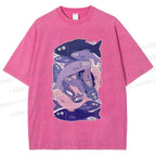 Unisex Fish Jenga Printed Washed Tee