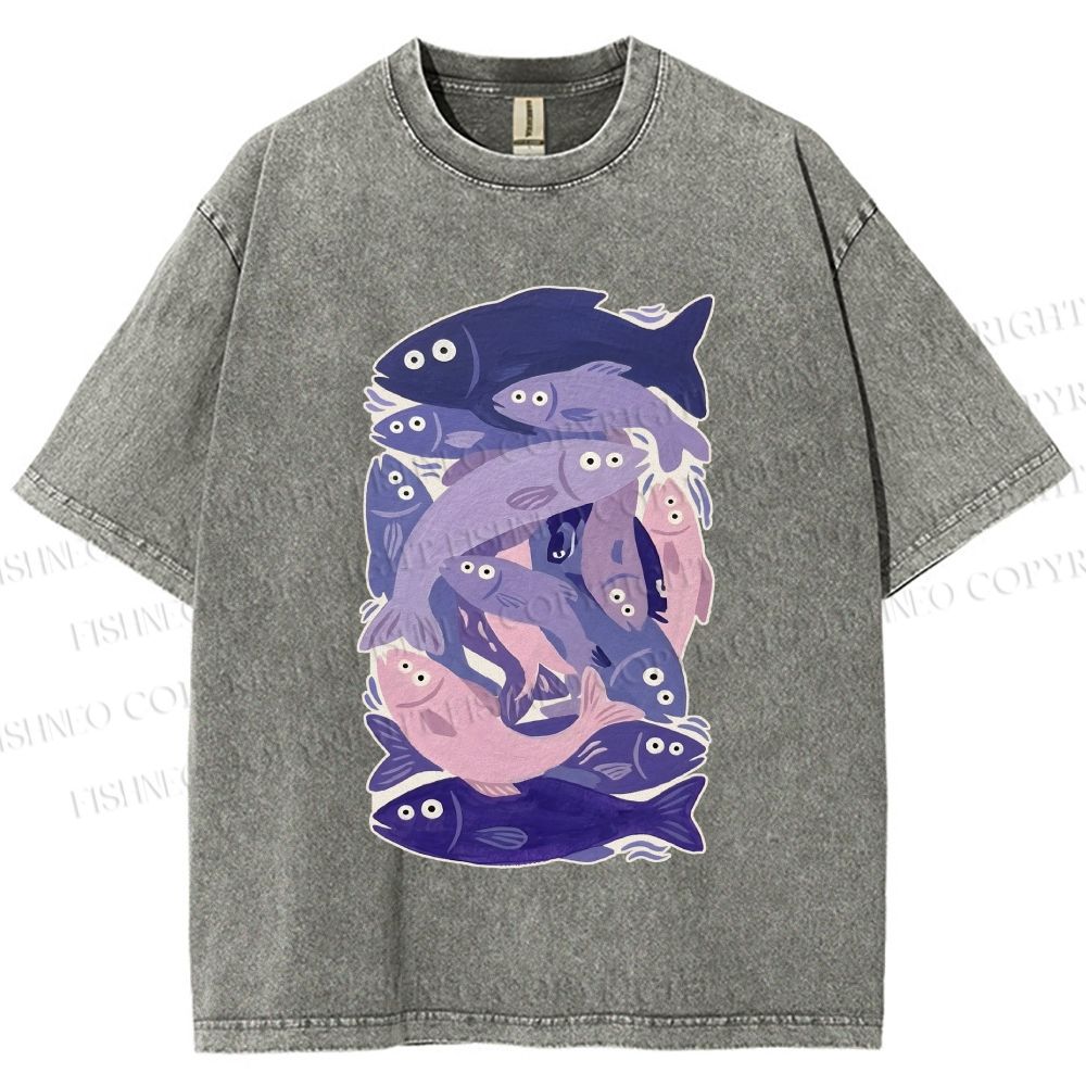 Unisex Fish Jenga Printed Washed Tee