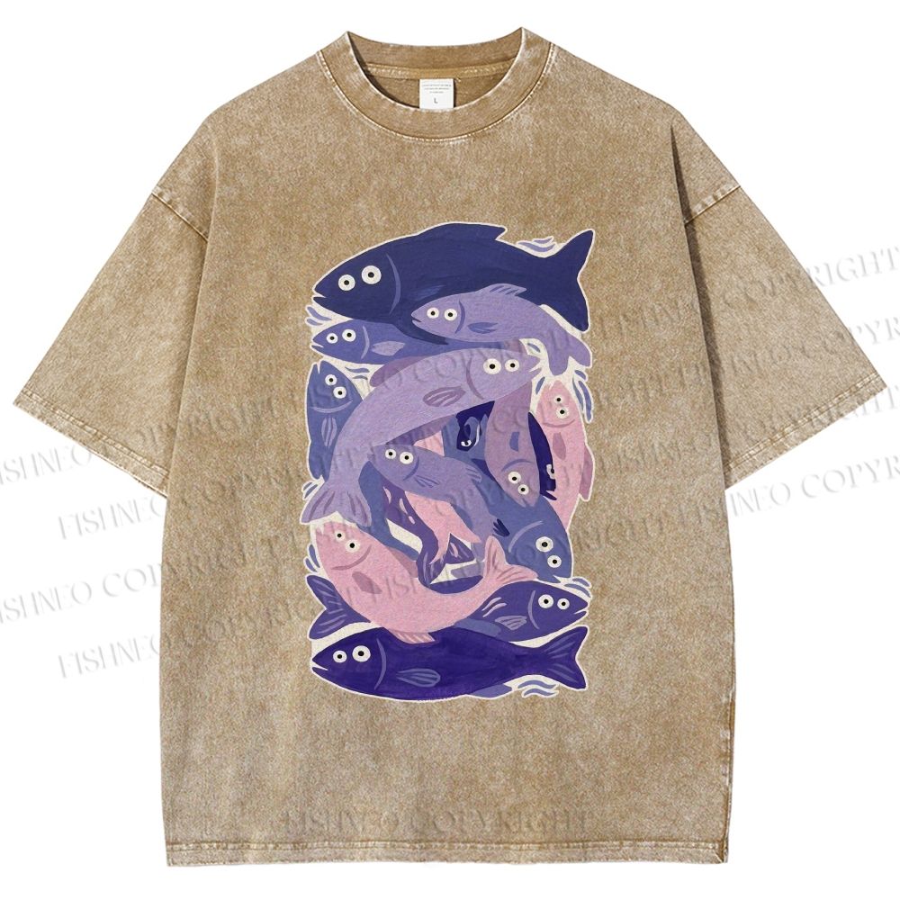Unisex Fish Jenga Printed Washed Tee