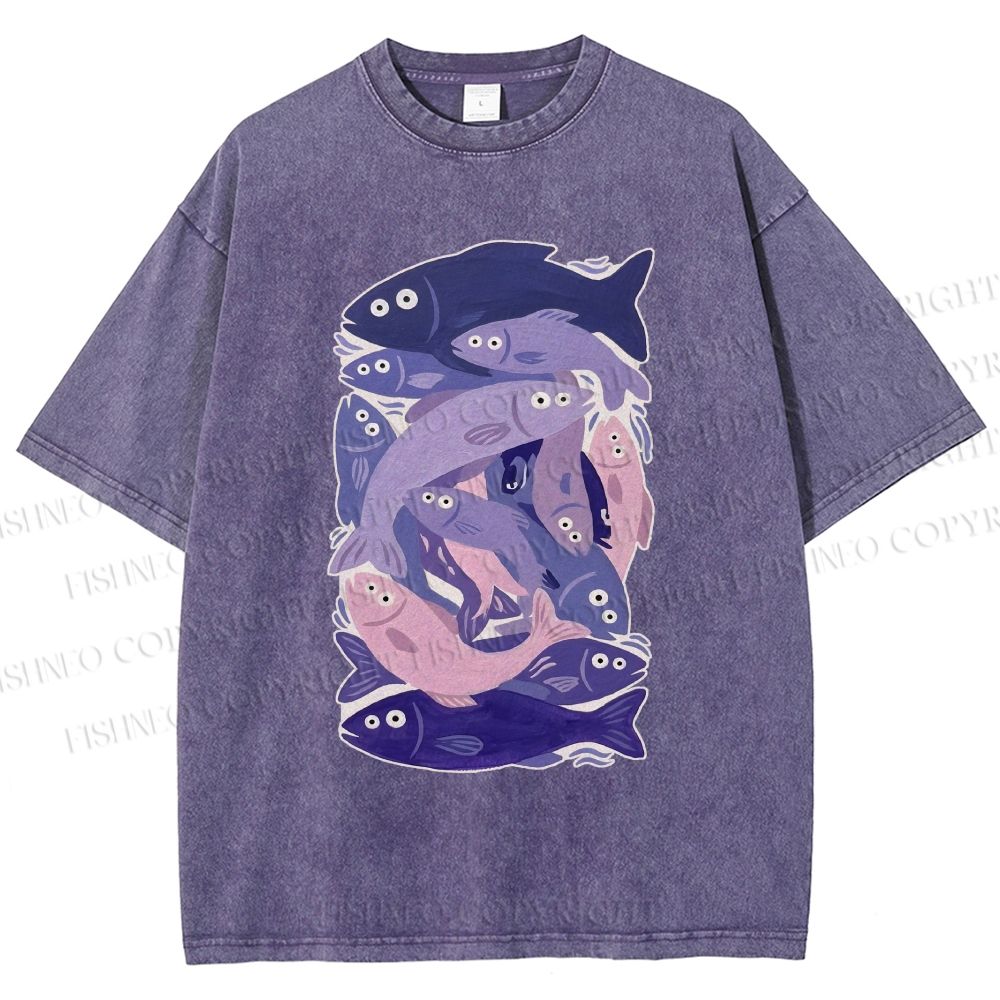 Unisex Fish Jenga Printed Washed Tee