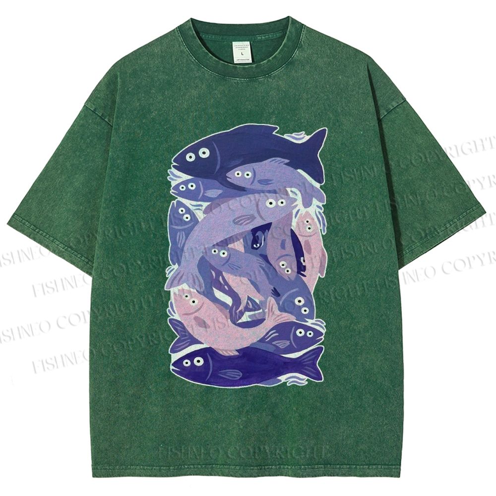 Unisex Fish Jenga Printed Washed Tee