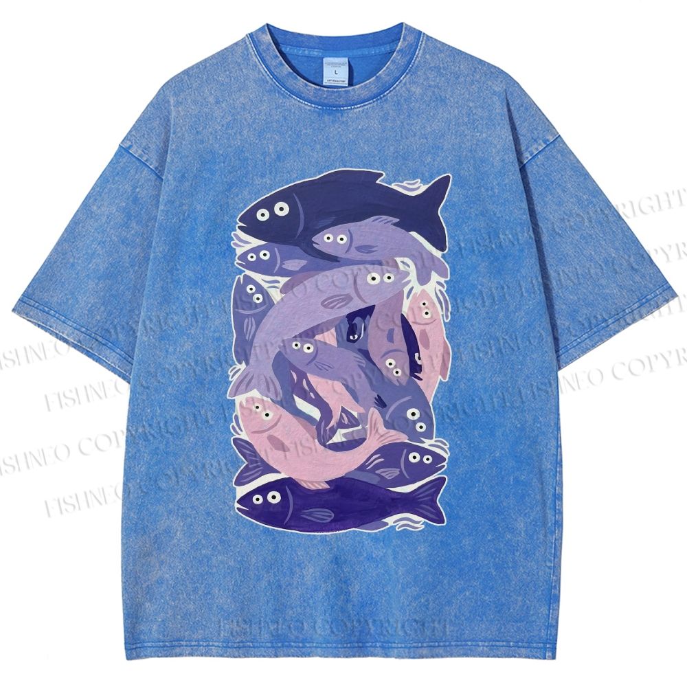 Unisex Fish Jenga Printed Washed Tee