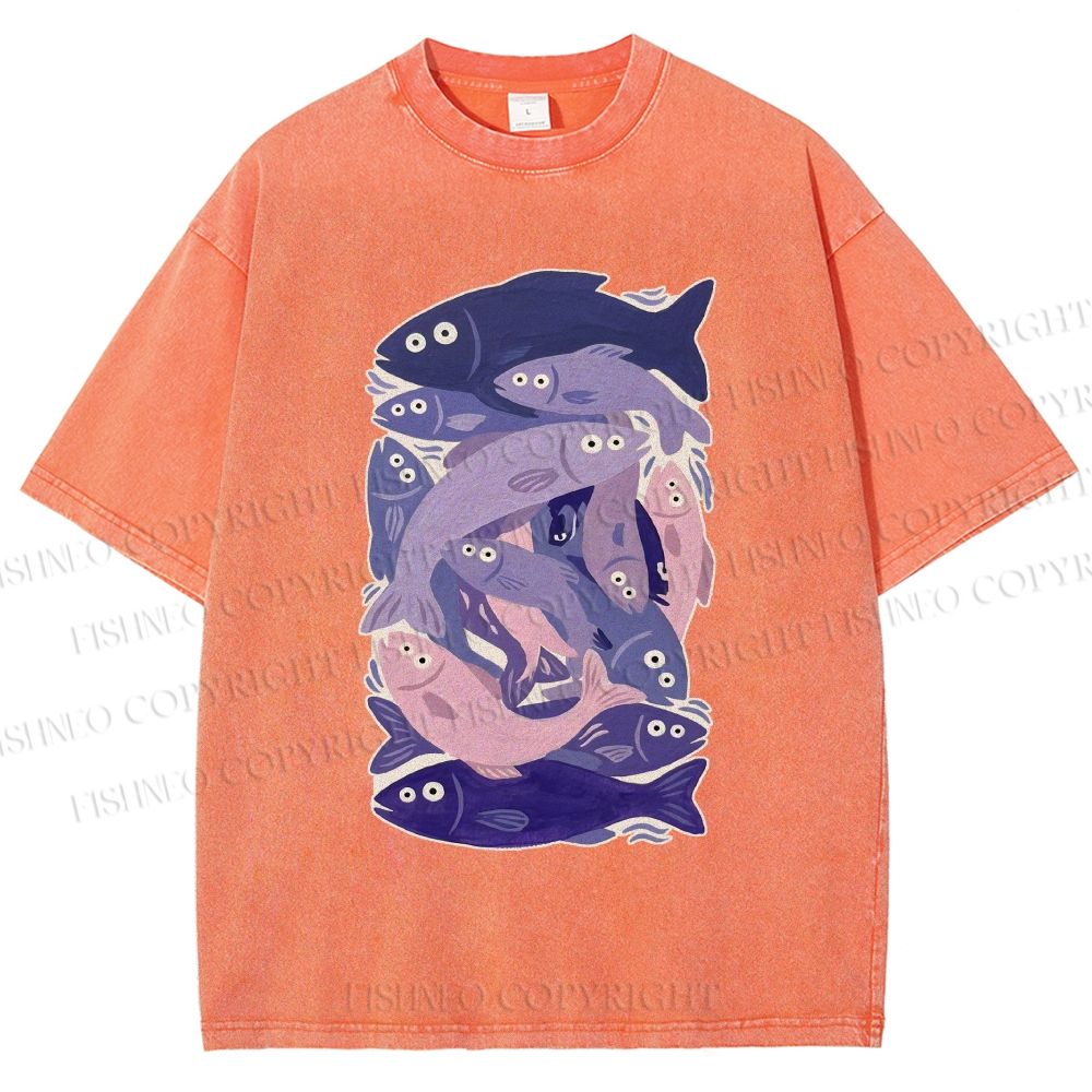 Unisex Fish Jenga Printed Washed Tee