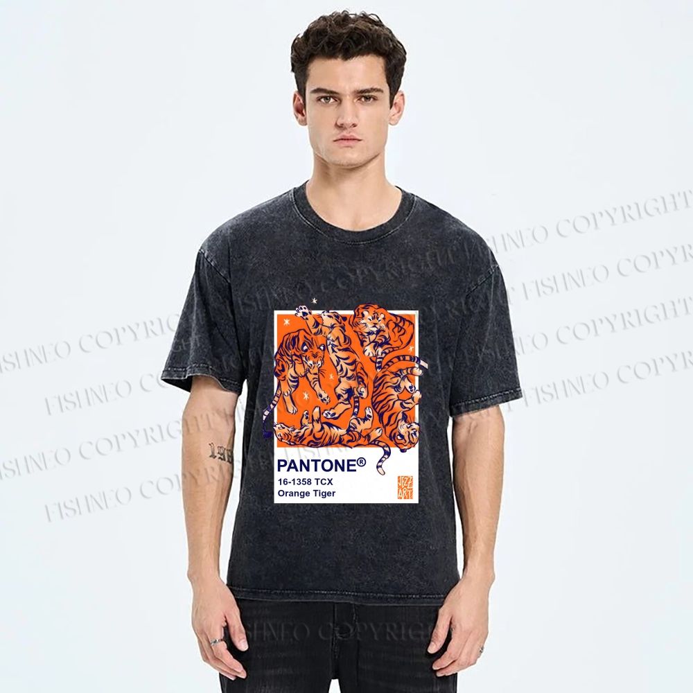 Unisex Pantone Tigers Printed Washed Tee