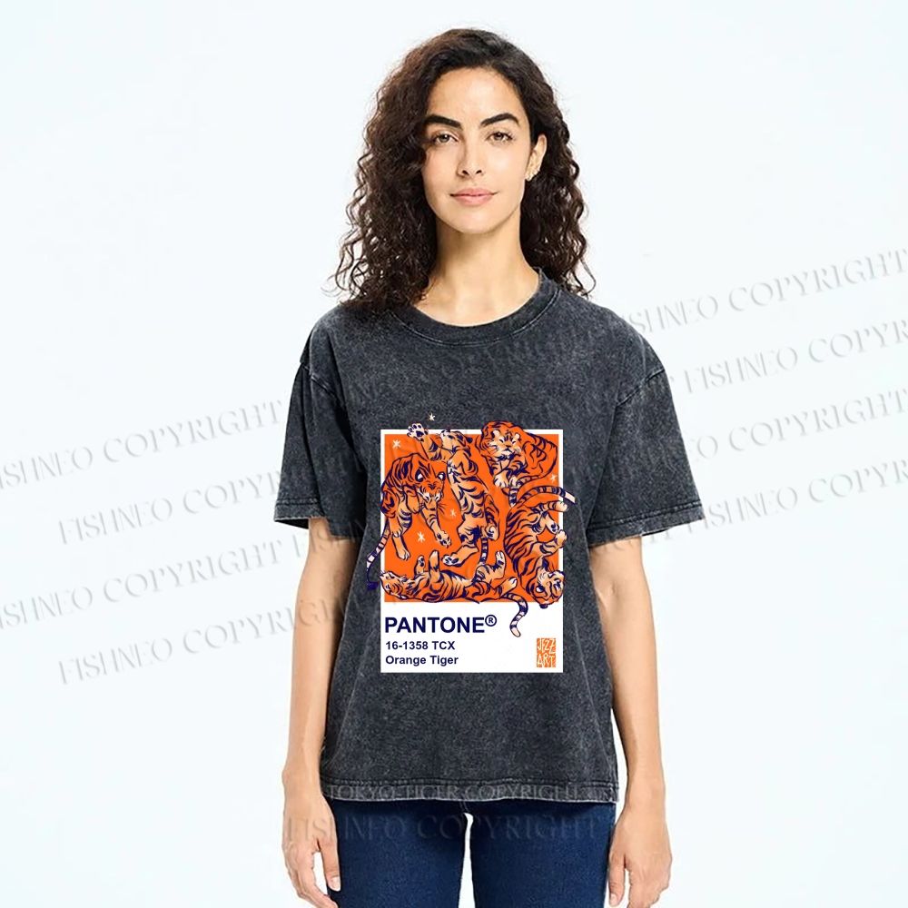 Unisex Pantone Tigers Printed Washed Tee
