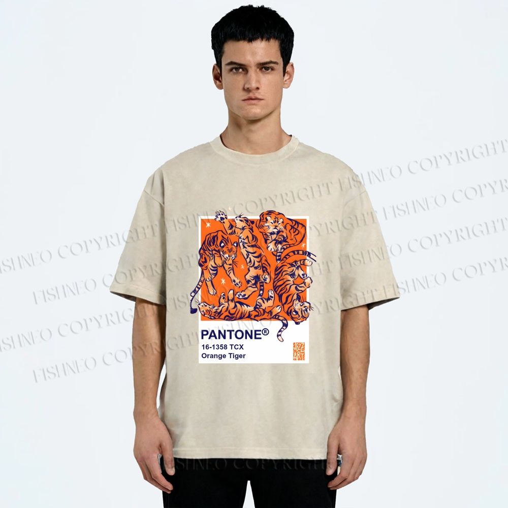Unisex Pantone Tigers Printed Washed Tee
