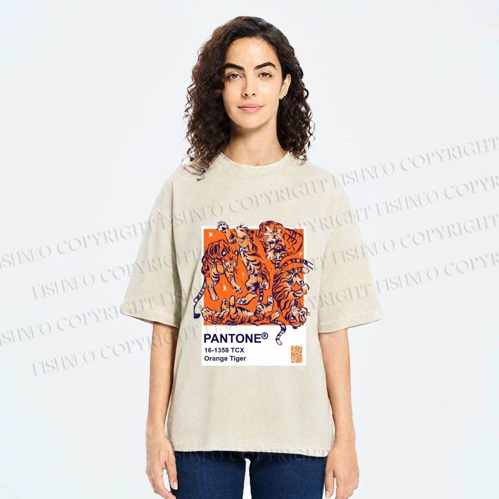 Unisex Pantone Tigers Printed Washed Tee