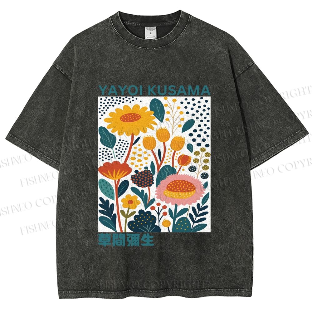 Unisex Yayoi Kusama Flowers Printed Washed Tee