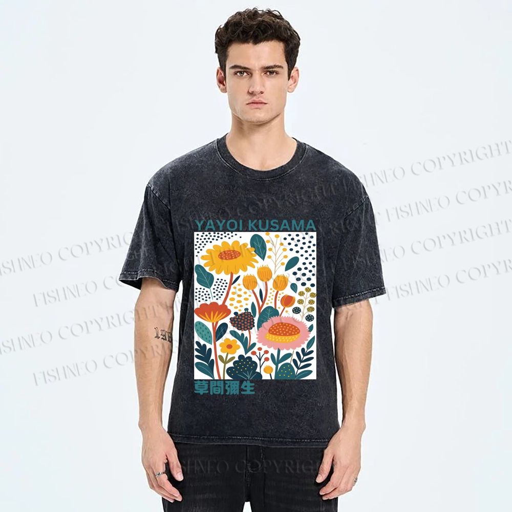 Unisex Yayoi Kusama Flowers Printed Washed Tee