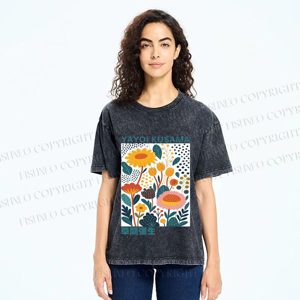 Unisex Yayoi Kusama Flowers Printed Washed Tee