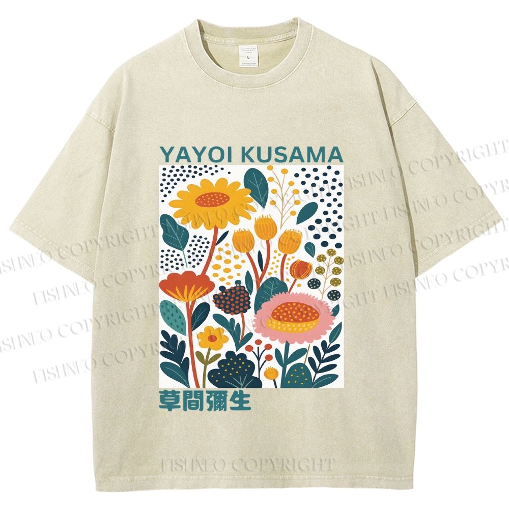 Unisex Yayoi Kusama Flowers Printed Washed Tee