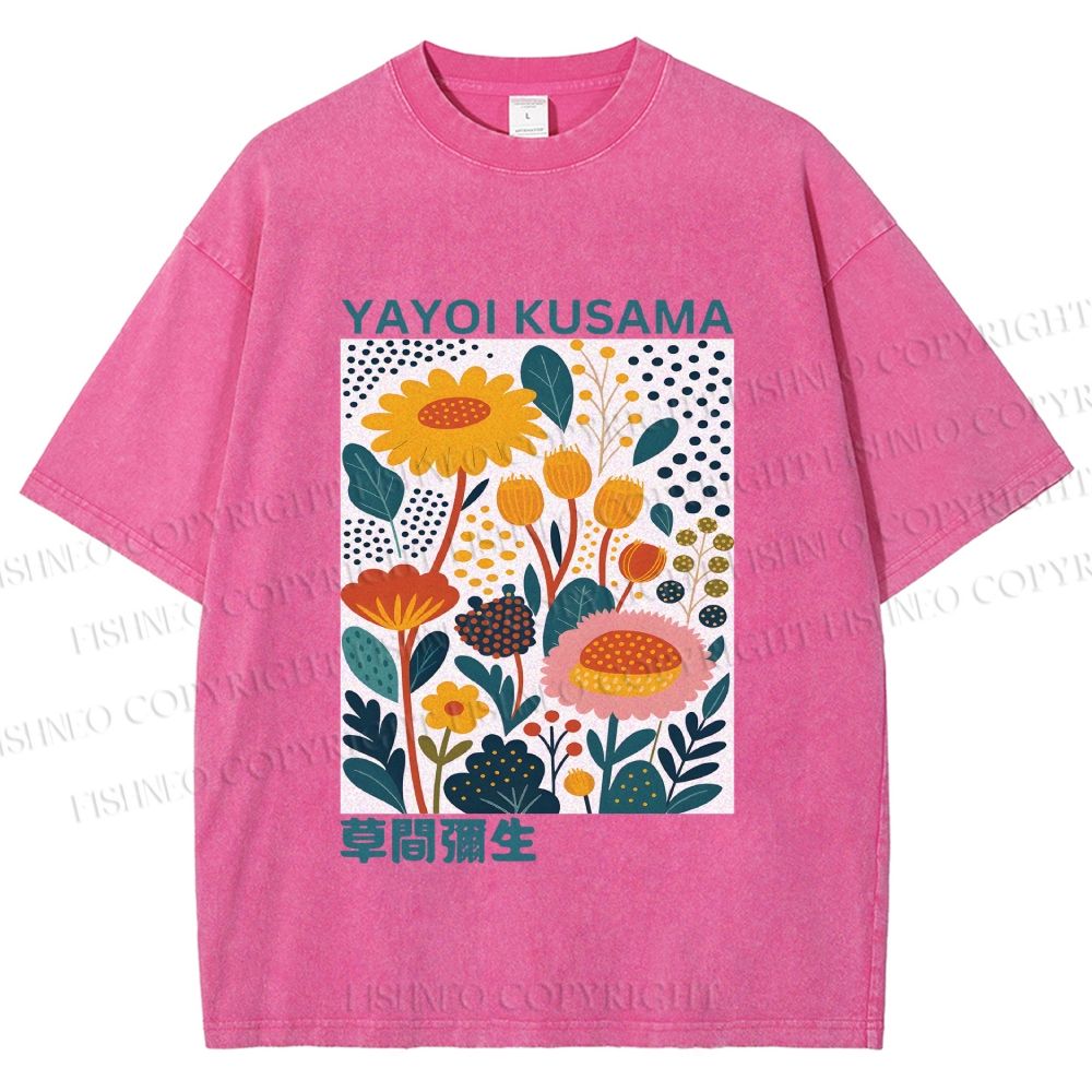 Unisex Yayoi Kusama Flowers Printed Washed Tee