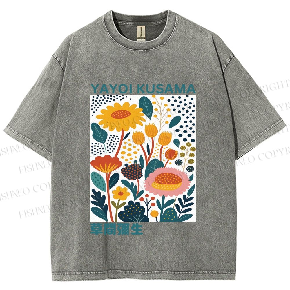 Unisex Yayoi Kusama Flowers Printed Washed Tee