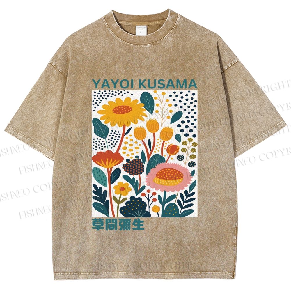 Unisex Yayoi Kusama Flowers Printed Washed Tee
