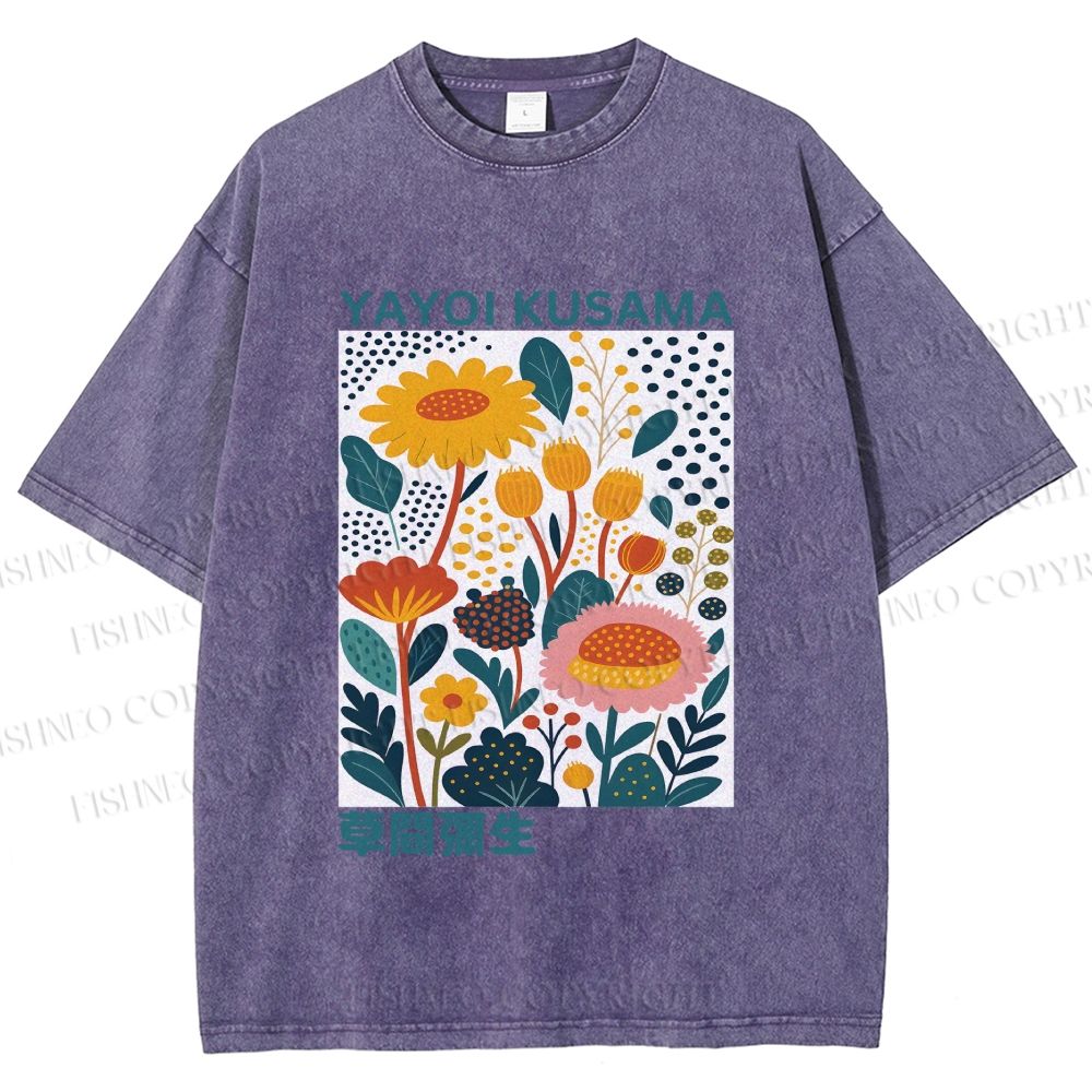 Unisex Yayoi Kusama Flowers Printed Washed Tee