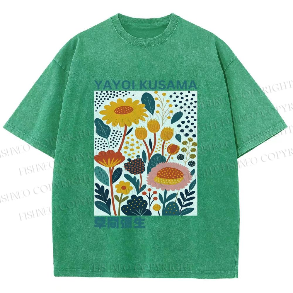 Unisex Yayoi Kusama Flowers Printed Washed Tee