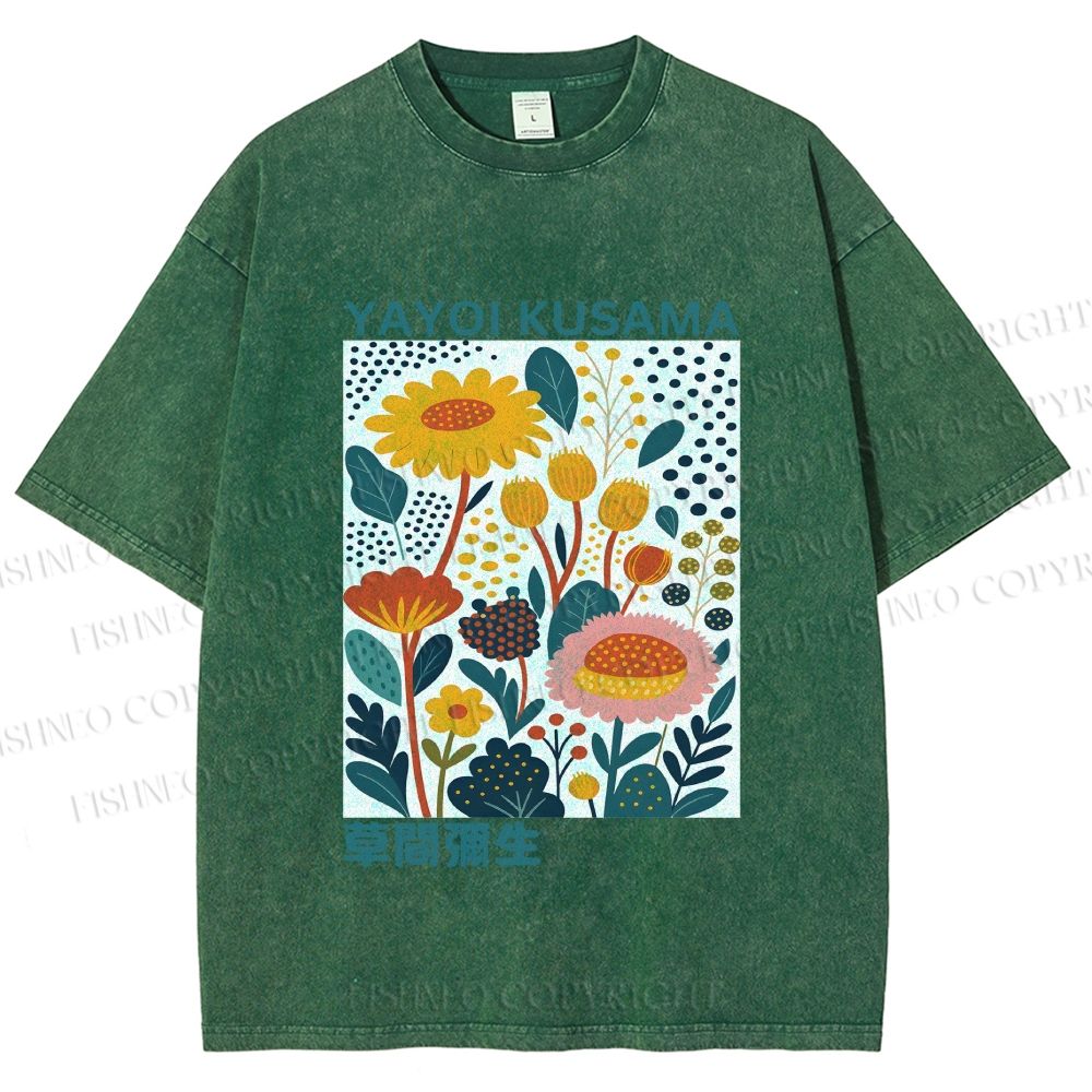 Unisex Yayoi Kusama Flowers Printed Washed Tee