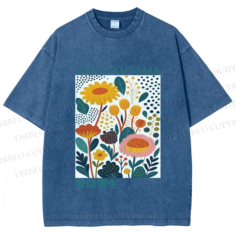 Unisex Yayoi Kusama Flowers Printed Washed Tee