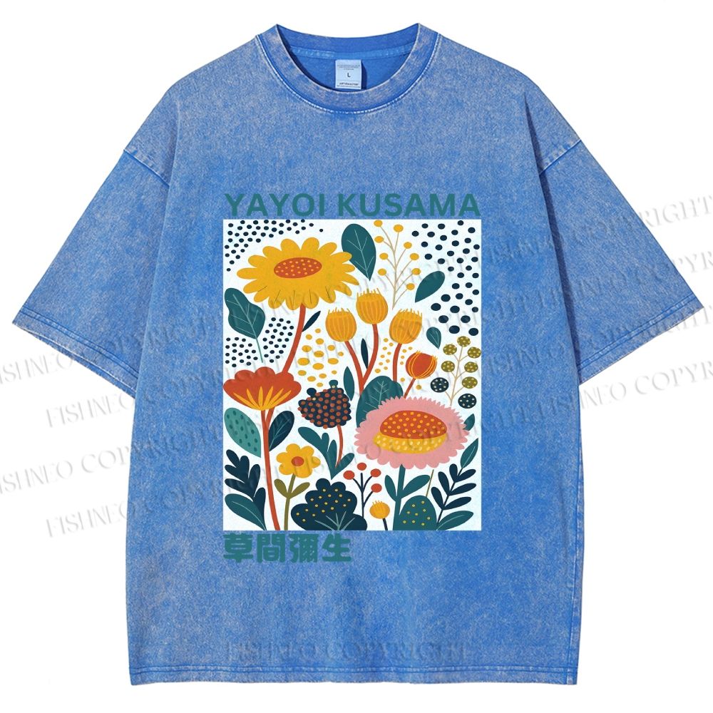 Unisex Yayoi Kusama Flowers Printed Washed Tee