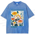 Unisex Yayoi Kusama Flowers Printed Washed Tee