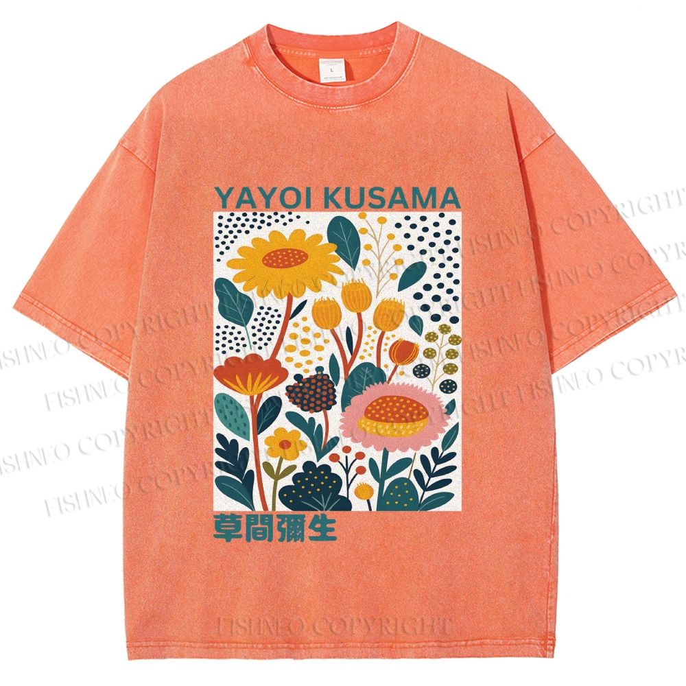 Unisex Yayoi Kusama Flowers Printed Washed Tee