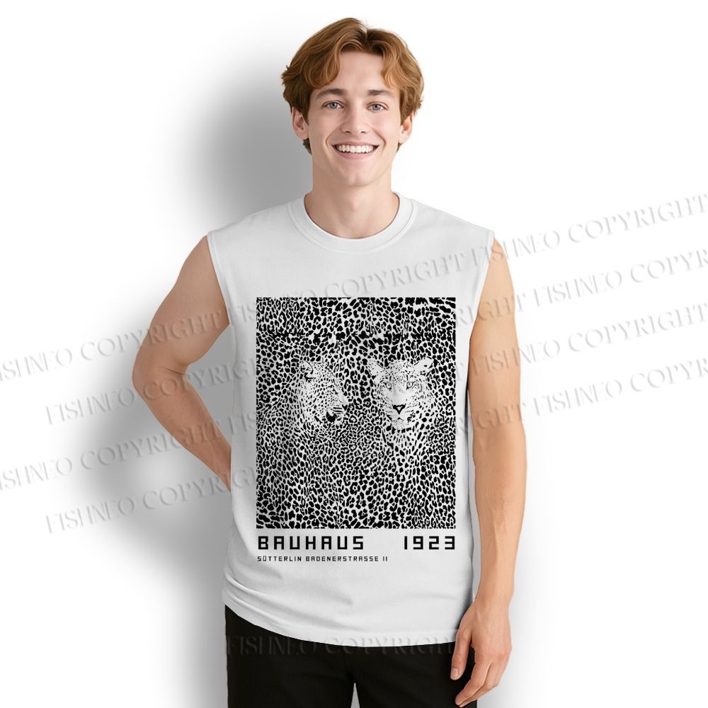 Unisex Bauhaus Style Leopard Printed Cotton Tank Top